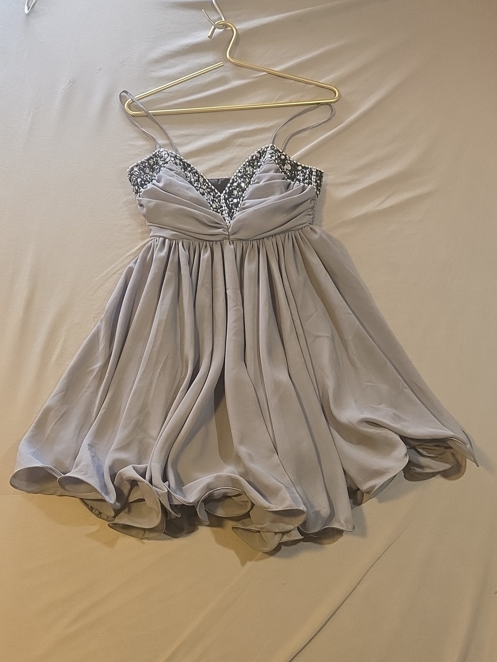 Beaded Accented Grey Dress with Tulle Size 2 p2p 14.5"